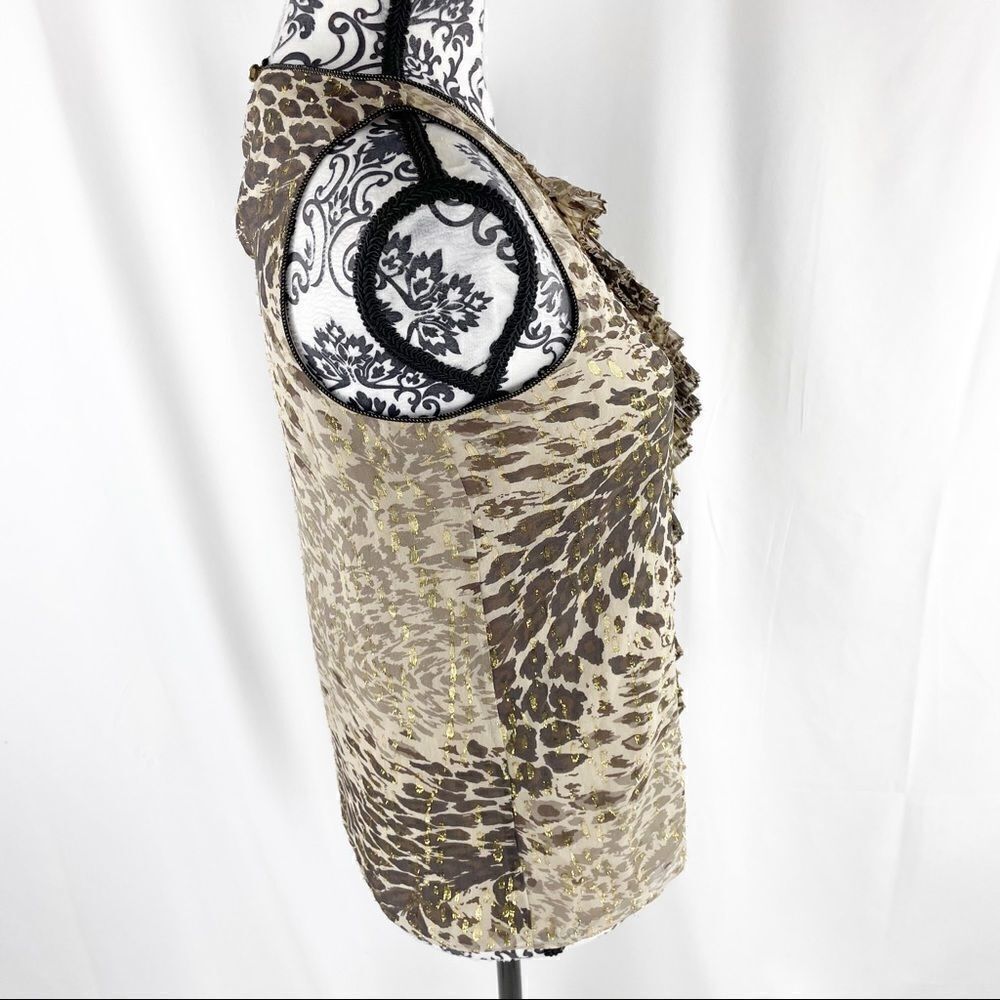 Tibi Metallic Ruffle Animal Print Silk Shell Tank - Picture 3 of 7